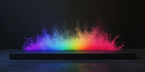 Minimalist rainbow splash effect on a dark matte surface