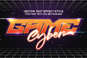 game cyber neon light style typography editable text effect font style template design