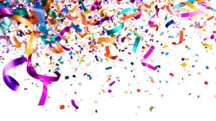 Vibrant Multicolor Confetti and Ribbon Explosion Isolated on Transparent Background