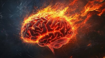 Brain on Fire, Flaming Brain, Fiery Mind, Burning Brain Image, Conceptual Art