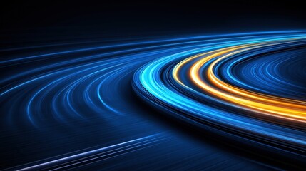 Vivid blue and orange light streaks swirl dynamically across a dark surface, creating a sense of movement and energy. curves evoke a modern and futuristic atmosphere