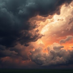 Fototapeta premium An intense dramatic depiction of a huge storm with stormy skies, emphasizing high tension through color and composition