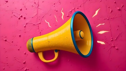 Yellow and blue loudspeaker on pink background