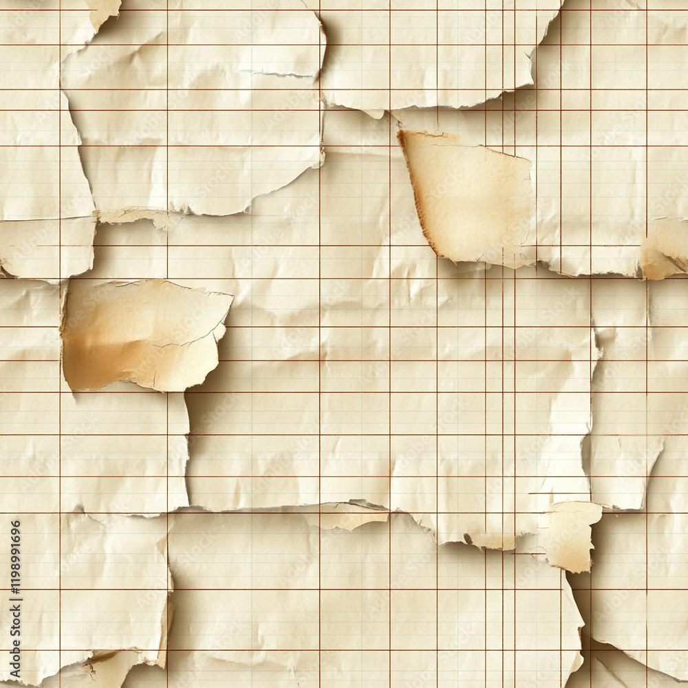 Poster Vintage torn paper texture with grid pattern and aged effect