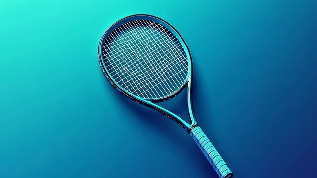 Tennis racket resting on a blue surface, showcasing its design and craftsmanship, perfect for athletes and enthusiasts alike