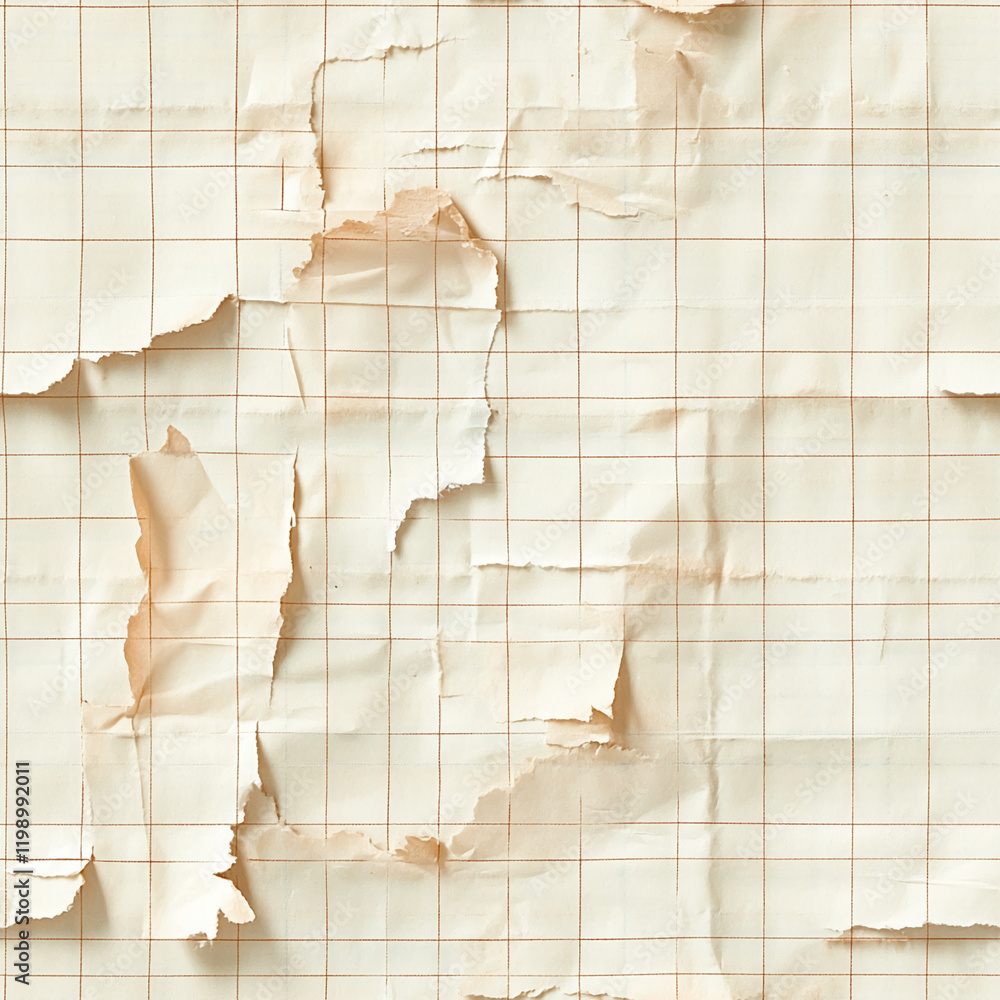 Poster torn vintage paper texture with grid lines and aged appearance