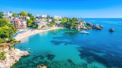 Fototapeta premium Coastal town and turquoise sea