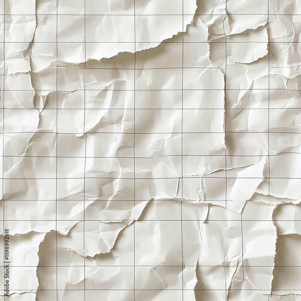 Poster torn grid paper texture with crumpled vintage appearance