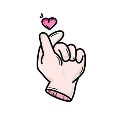Obraz premium Heres a 12word sentence describing the content, following all guidelinesPink hand makes heart gesture small pink heart floats above.