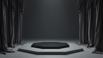 Dramatic Octagonal Platform with Dark Curtained Background