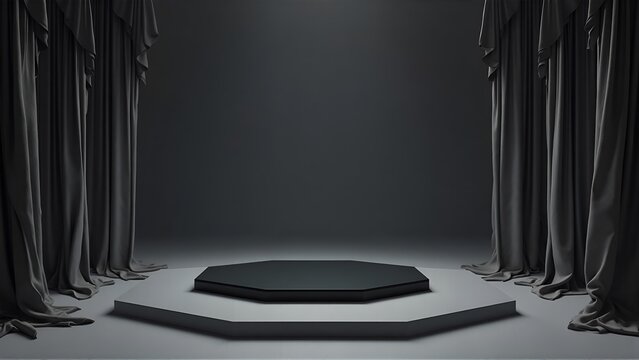 Dramatic Octagonal Platform with Dark Curtained Background