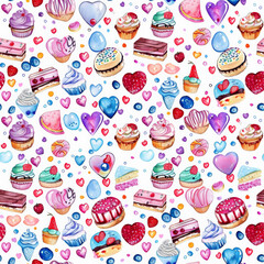 Delightful sweets and treats in colorful, whimsical pattern design