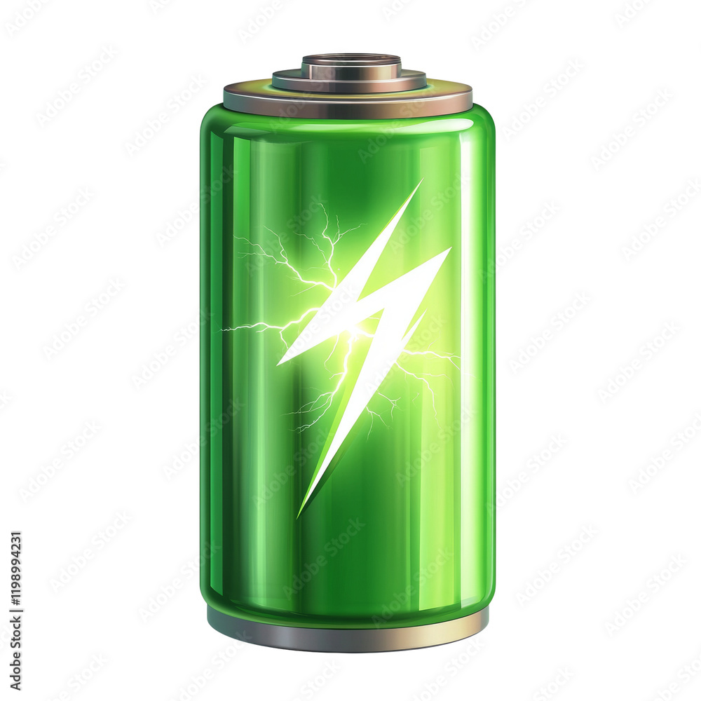 Aufkleber A digitally rendered image of a green battery with a white lightning bolt inside signifying high energy.