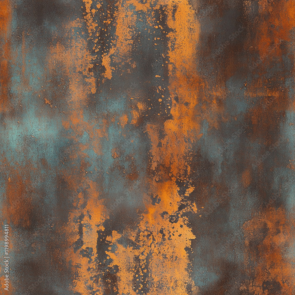 Poster rustic teal and orange metal texture with distressed grunge pattern
