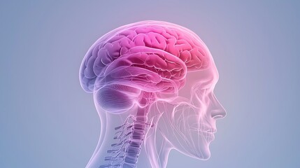 Obraz premium Anatomical illustration of a human brain in profile view, showcasing neural pathways and structure