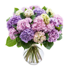 A beautiful bouquet of Hydrangea pink, purple,  capturing the essence of spring and nature