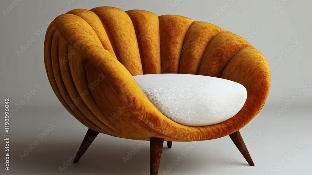 Aufkleber This cozy and stylish piece of furniture features orange and white upholstery with a unique shell-like design, perfect for adding a retro touch to contemporary living spaces.
