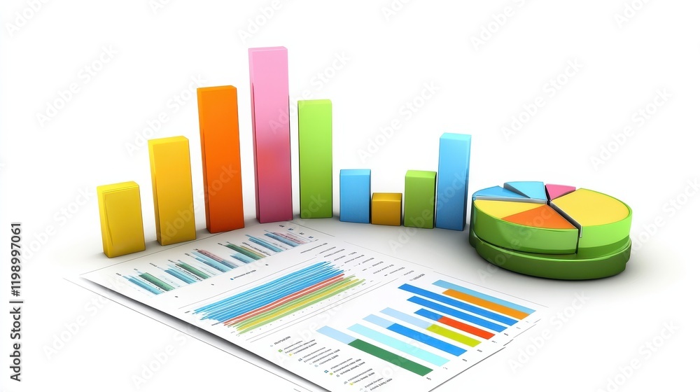 Poster data-driven marketing insights with interactive charts and graphs, on a clean white backdrop