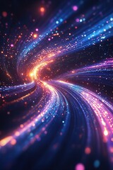 Obraz premium Vibrant galaxy-inspired background features swirling neon lights and glowing stars. Perfect for cosmic-themed projects, offering ample space for text and a dreamy, energetic ambiance