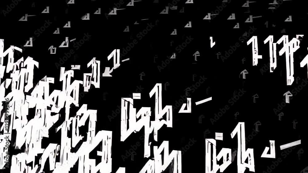 Aufkleber abstract black-and-white digital symbols cascading in dynamic patterns, evoking a modern and futuris