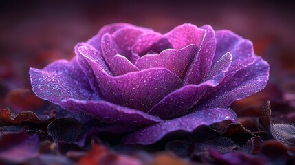 Vibrant purple flower with dew drops, close-up.