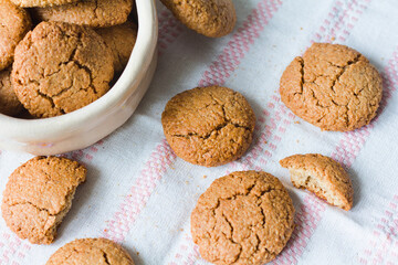 Top view of gluten-free homemade oatmeal cookies. Natural image..