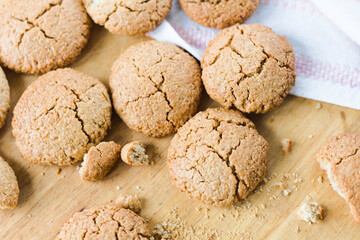 Top view of gluten-free homemade oatmeal cookies. Natural image..
