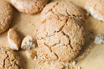 Gluten-free homemade oatmeal cookies in close-up. Shallow depth of field. Natural image..