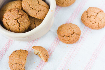 Top view of gluten-free homemade oatmeal cookies. Natural image..