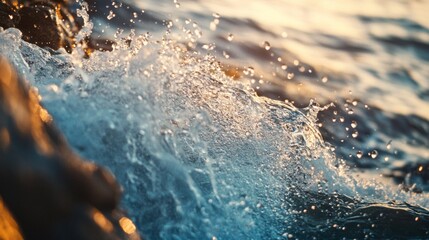 Close-up of a Wave Crashing on a Rocky Shore
