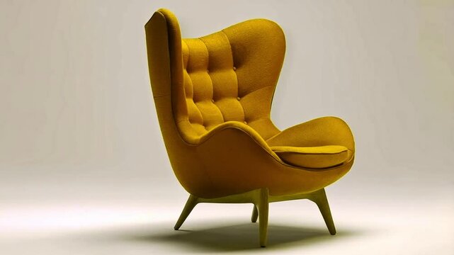 This vibrant yellow armchair showcases a contemporary design with a comfortable shape and tufted upholstery. Set against a neutral backdrop, it adds a pop of color to any modern living space.