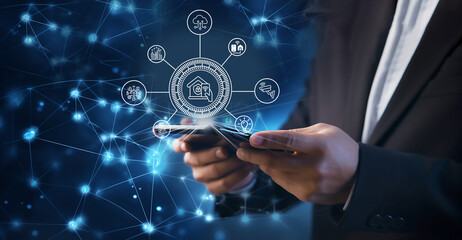 idea for smart house technologies. Using your smartphone, manage every aspect of your house. system for home automation. Future technology.