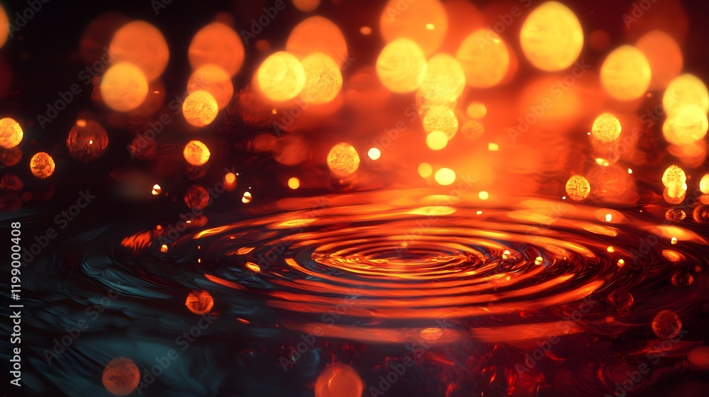Poster Abstract raindrops creating ripples on a reflective surface, blending realism with soft glowing effects