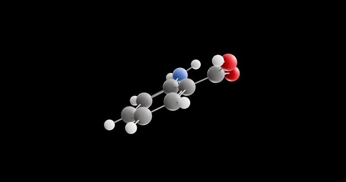 Anthranilic acid molecule, rotating 3D model of aromatic acid, looped video on a black background