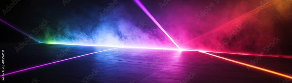 Poster dynamic abstract background featuring colorful smoke clouds swirling with laser light beams cutting 