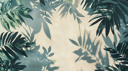 Naklejka premium Serene Tropical Leaf Shadows on Beige Wall