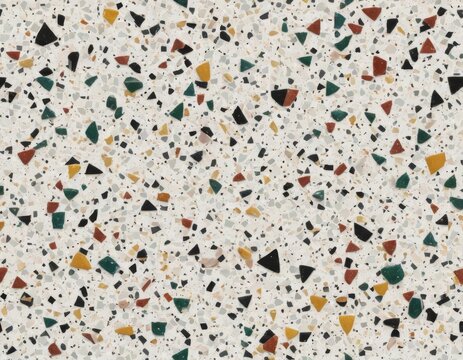 Seamless Terrazzo Texture: Colorful Stone Chips on White Background, Perfect for Interior Design
