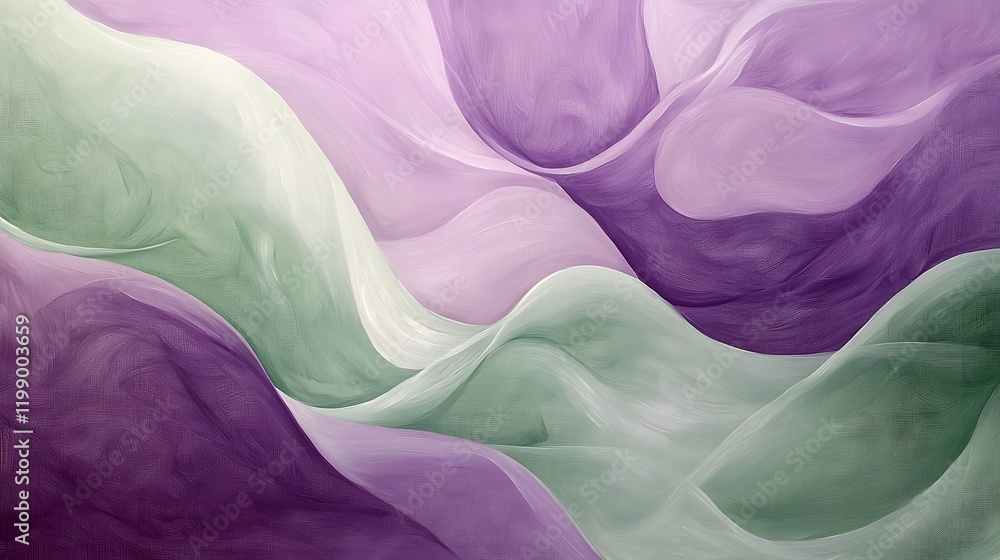 Poster smooth arcs in lavender and sage green, flowing across the canvas like a gentle breeze