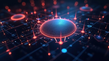 Futuristic AI system actively processing complex mathematical data with vibrant connections and nodes in a digital environment