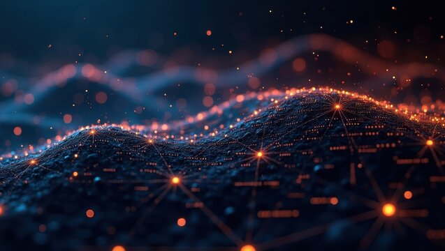 Dynamic representation of complex mathematical concepts illustrated through vibrant network patterns and glowing nodes