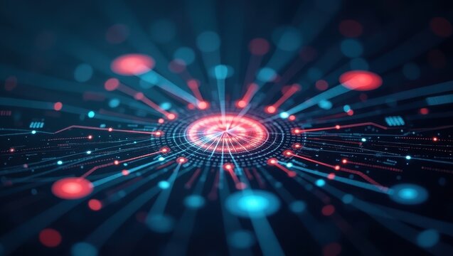 Futuristic AI system processes complex mathematical data in a dynamic digital environment with glowing nodes and intricate paths - Powered by Adobe