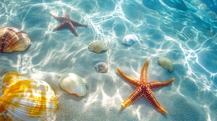Starfish and Seashells on a Sandy Ocean Floor