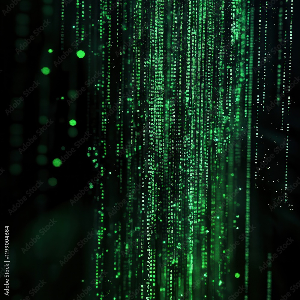 Poster green digital chain with binary code. the concept of blockchain and virtual currency, data transfer,