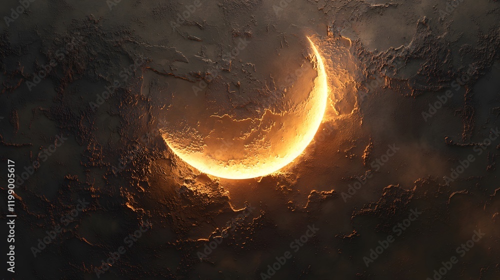 Poster A glowing crescent arc casting subtle, diffused light across a textured surface