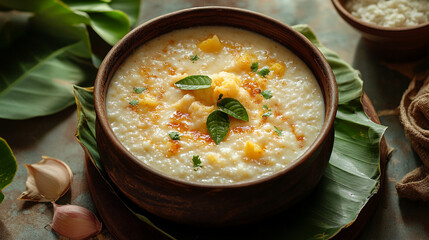 Delicious Onam Sadhya featuring traditional kheer served in a clay bowl