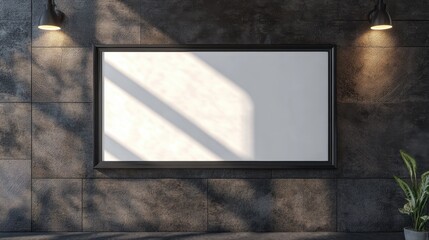 Blank Frame On Dark Textured Wall With Lights