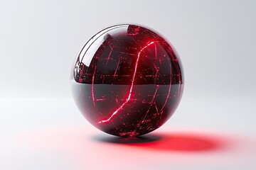 Abstract red glowing sphere, cracked glass orb, futuristic energy, digital art, science fiction, 3D render, dark background, red light.