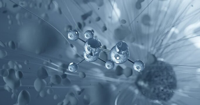 Propylene rotating molecular 3d structure ball-and-stick model, looped video propene