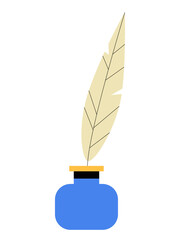 Ink Bottle With Quill In Flat Vector Illustration Symbolizing Creativity, Writing, And Historical Literature, Isolated On White Background