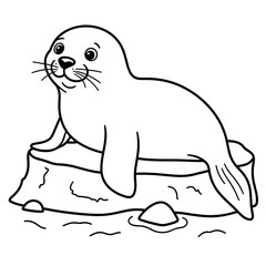 Fototapeta premium Smiling Seal on a Rock Coloring Page